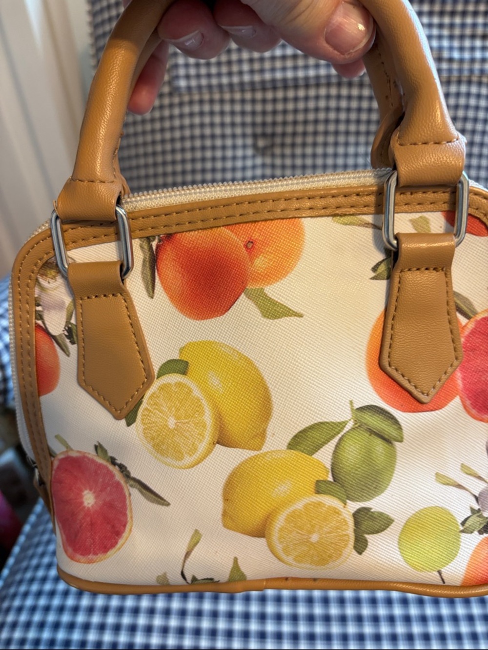 Giani Bernini fruit salad Print mini Satchel with Tan Trim - Picture 4 of 8